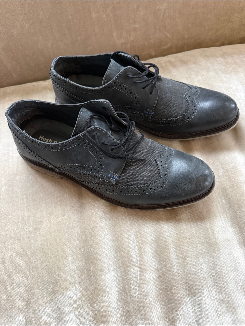 Hush Puppies Men's Charcoal Gray Wingtip Lace-Up Oxfords
